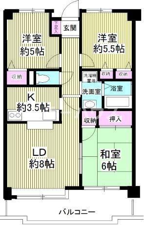 ベルグプレシャデス船橋(3LDK/1階)の間取り写真