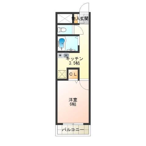 グランドムール天下茶屋(1K/6階)の間取り写真