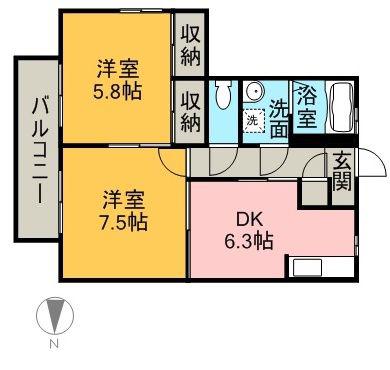 シャーメゾンMB庄内(2DK/2階)の間取り写真
