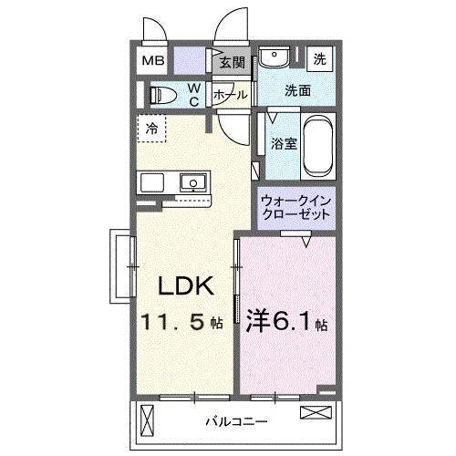 ブライトリーフ(1LDK/2階)の間取り写真