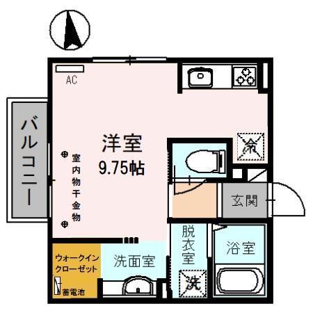 ティエリア2(ワンルーム/1階)の間取り写真