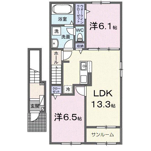 テラ ディエス ルーナ B(2LDK/2階)の間取り写真