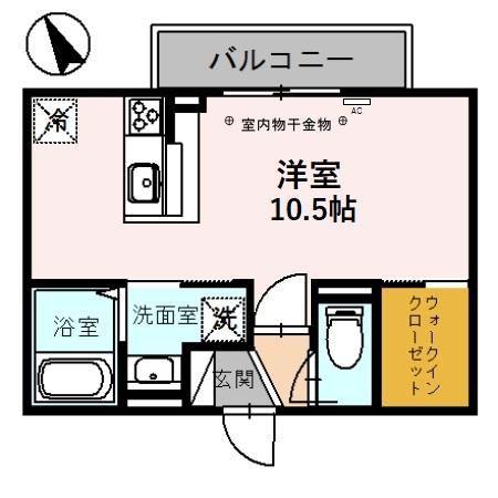 GRANDTHOR向本折 A棟(ワンルーム/2階)の間取り写真