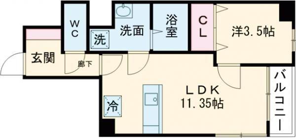CALME(1LDK/7階)の間取り写真