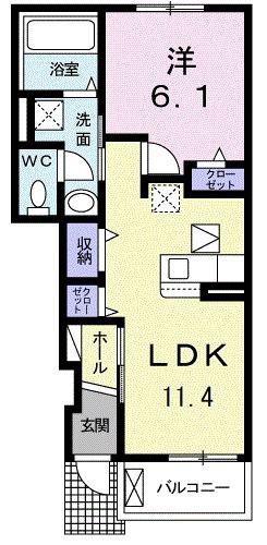 スカイガーデンA(1LDK/1階)の間取り写真