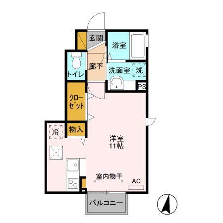 フォーゲルテラス ブラウ V(ワンルーム/1階)の間取り写真