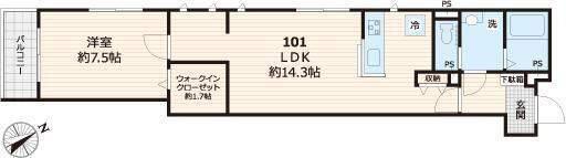 エリタージュ品川(1LDK/1階)の間取り写真