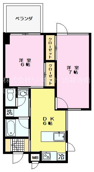 ベルコート上連雀(2DK/4階)の間取り写真