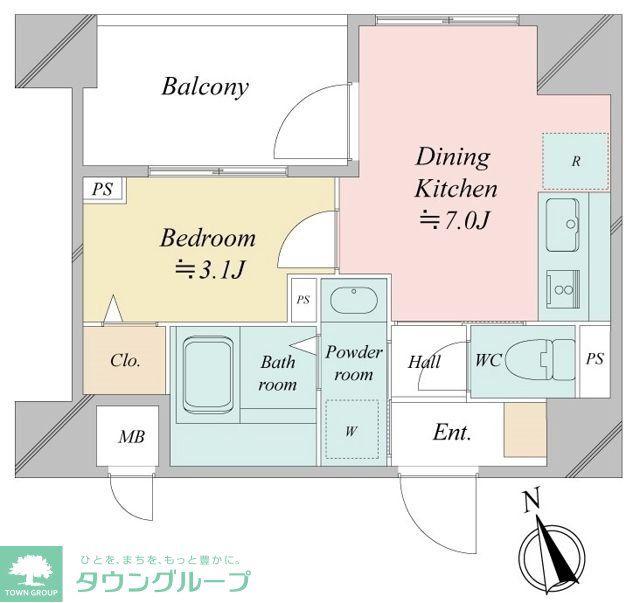ドゥーエ銀座イーストI・II(1DK/9階)の間取り写真