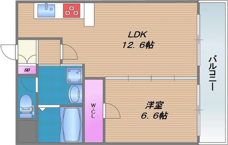 パールコート今里(1LDK/1階)の間取り写真