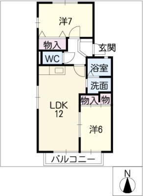 SOCIA HIBI C棟(2LDK/2階)の間取り写真