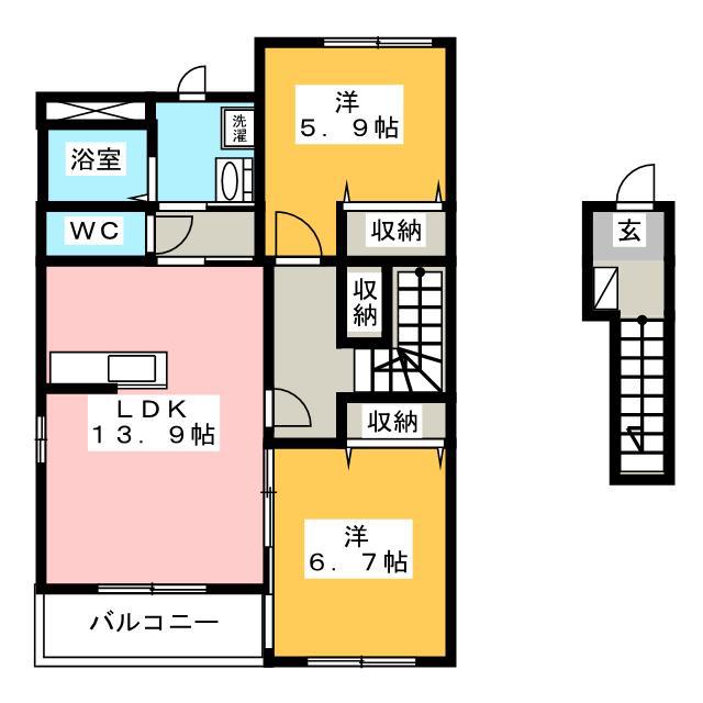 ブラウニーコート(2LDK/2階)の間取り写真