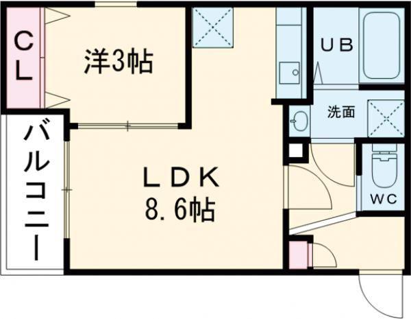 ジーメゾン八幡西リベル(1LDK/2階)の間取り写真