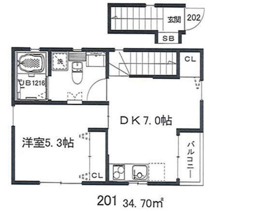 ベルハウス(1DK/2階)の間取り写真
