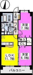 ウエストキーファーII(2LDK/5階)の間取り写真