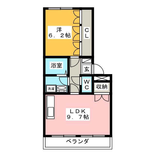 ふぁみーる B棟(1LDK/1階)の間取り写真