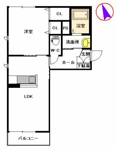 トップスターコート宮崎 D棟(1LDK/2階)の間取り写真
