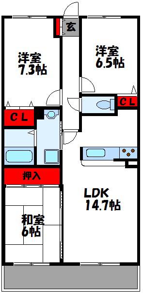 アンピール花見駅前(3LDK/6階)の間取り写真
