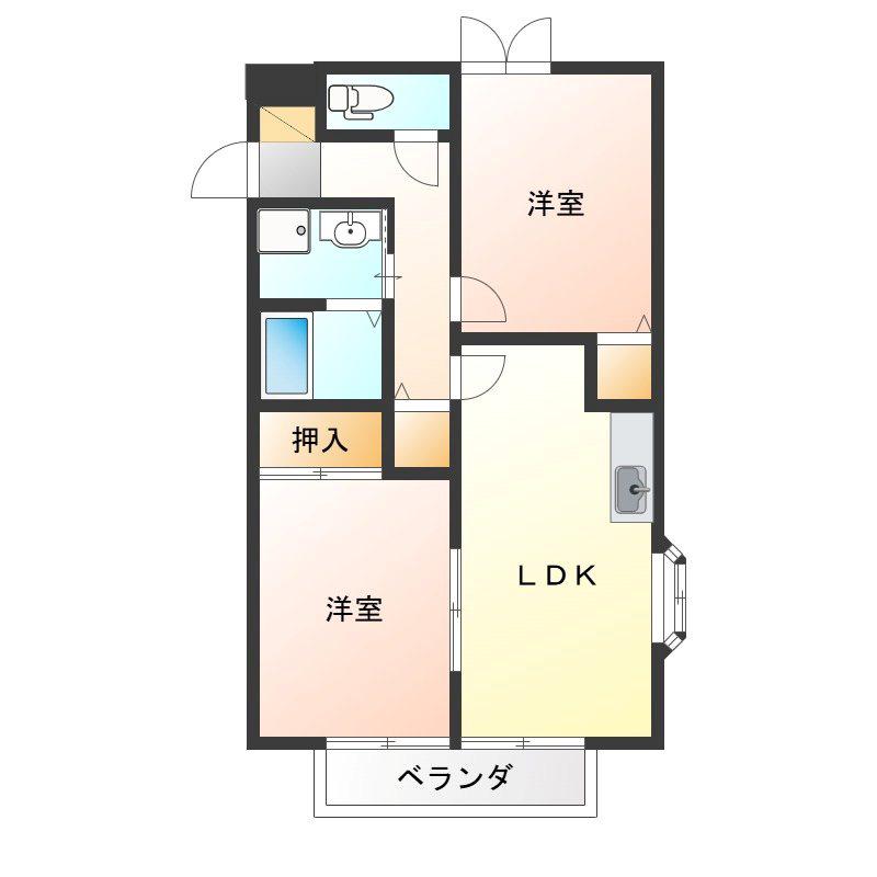 サンビレッジ自治医大B(2LDK/2階)の間取り写真