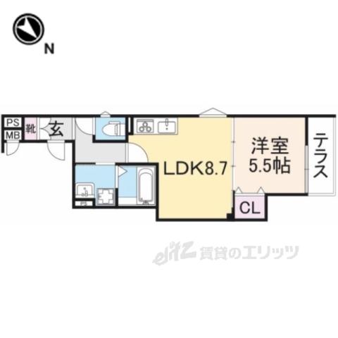 クリエオーレ藤阪中町Ⅰ(1LDK/1階)の間取り写真