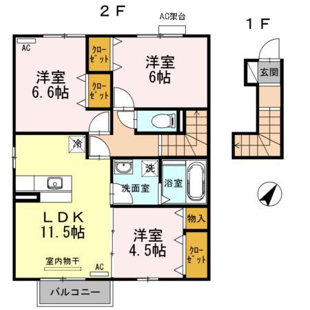 リサイア C棟(3LDK/2階)の間取り写真