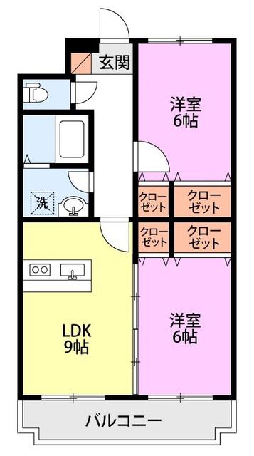 カサブランカ新津(2LDK/1階)の間取り写真