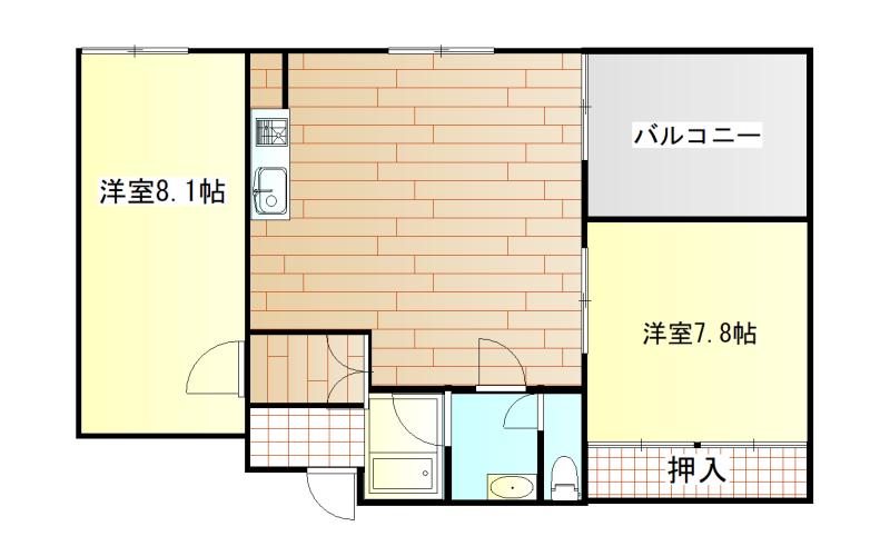 ドミールサニー笠舞(2LDK/6階)の間取り写真