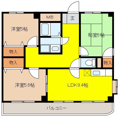 サンハイム住吉(3LDK/3階)の間取り写真