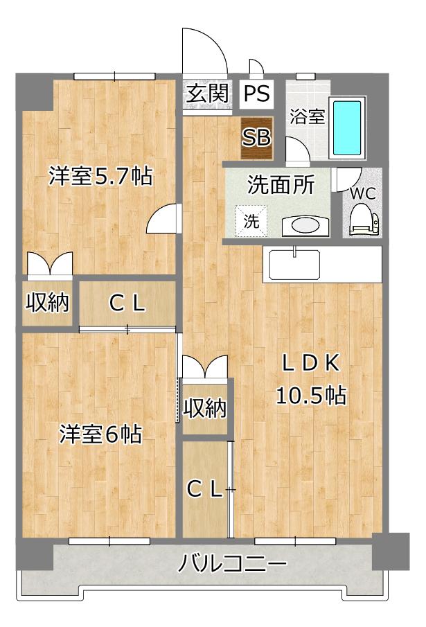 鈴縫三の丸ビル(2LDK/3階)の間取り写真
