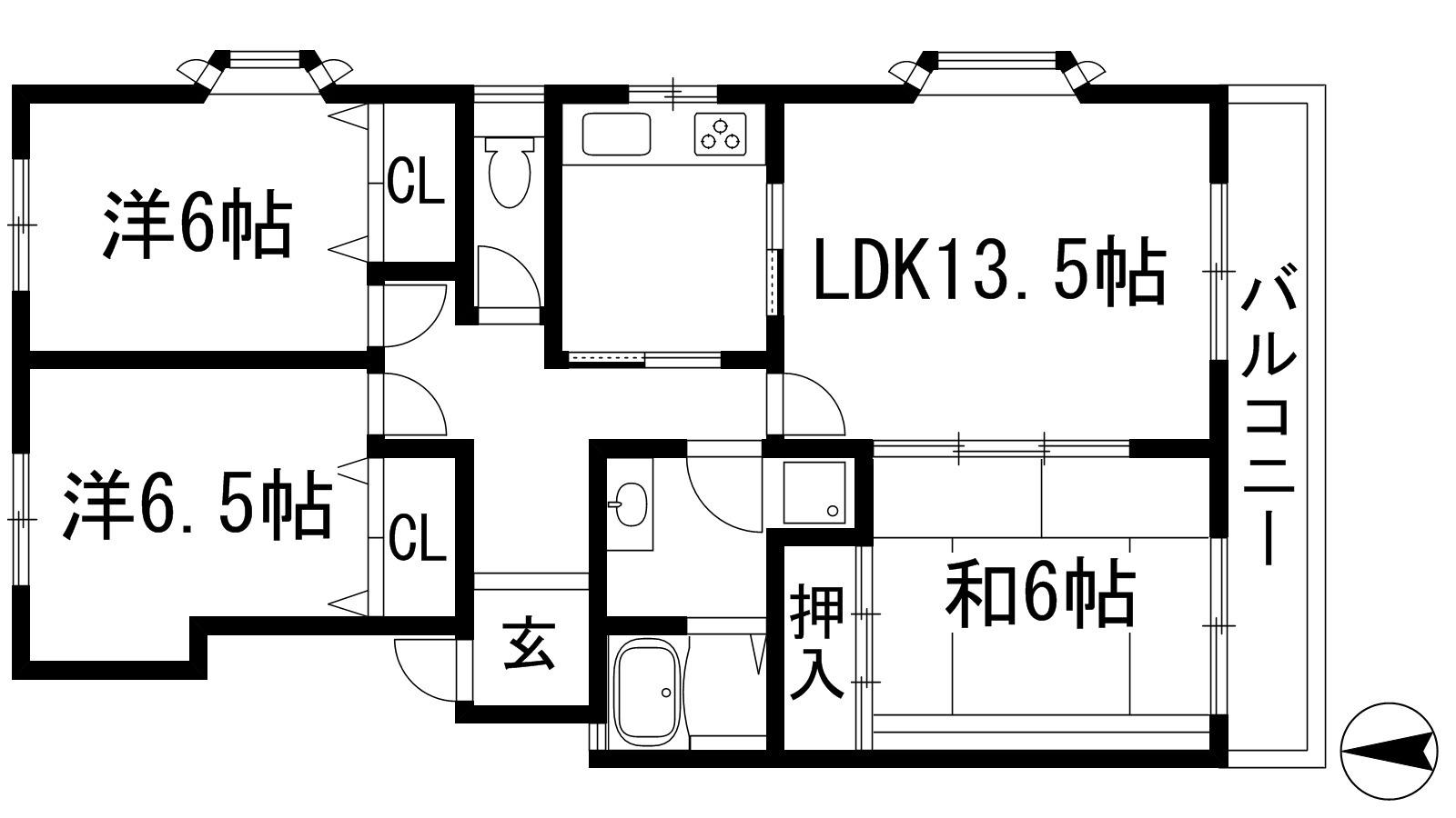 ロイヤルオーク(3LDK/1階)の間取り写真