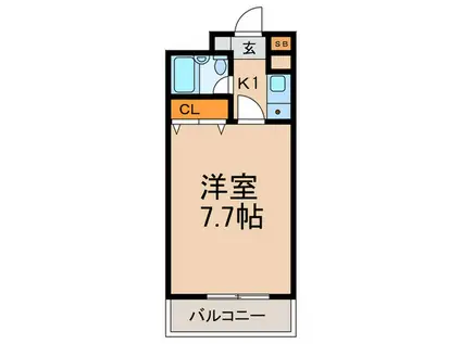 クレッシェンド岸地(1K/2階)の間取り写真