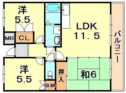 ガーデンハイツ桃山台弐番館(3LDK/3階)の間取り写真