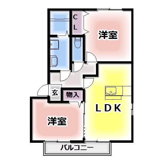 リビングタウン狭山池 D棟(2LDK/2階)の間取り写真
