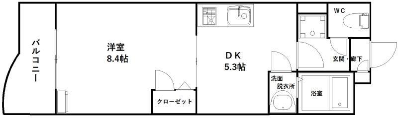 グリーンツリー(1DK/1階)の間取り写真