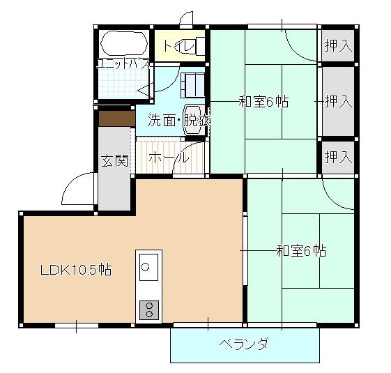 ファリーネ御幸A棟(2LDK/2階)の間取り写真