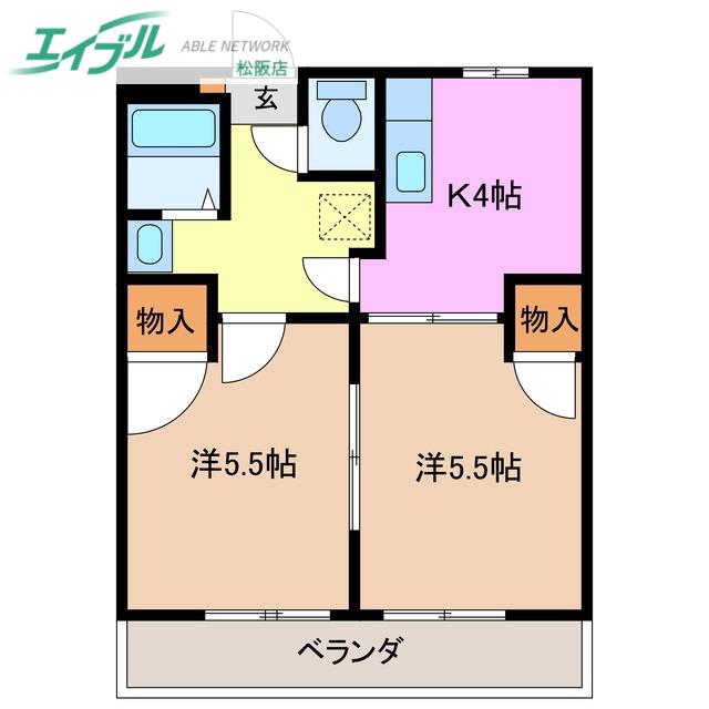 コーポワールドB(2K/2階)の間取り写真
