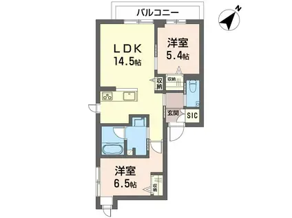 THE FLAG(2LDK/2階)の間取り写真