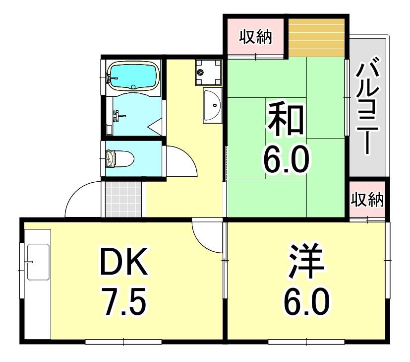 ひよどりハイツ(2DK/2階)の間取り写真
