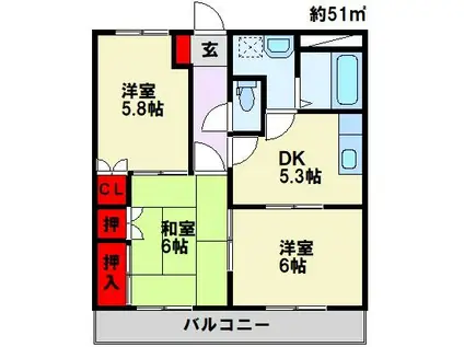 ライフガーデンコスモス(3K/2階)の間取り写真