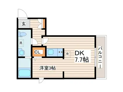 メリディアン名取(1DK/3階)の間取り写真
