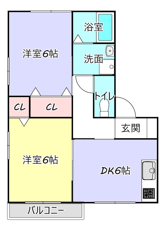 ソレイユI(2DK/1階)の間取り写真