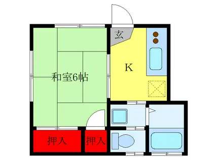 岩田荘(1K/1階)の間取り写真