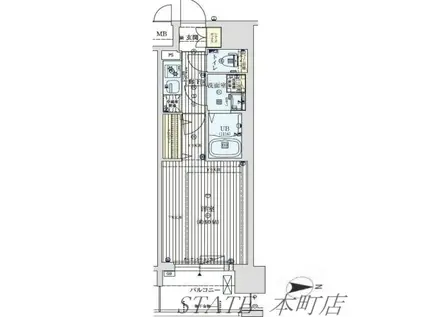 ワールドアイ難波南ポルタ(1K/3階)の間取り写真