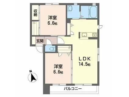 ヴィラ・浪の浦(2LDK/2階)の間取り写真