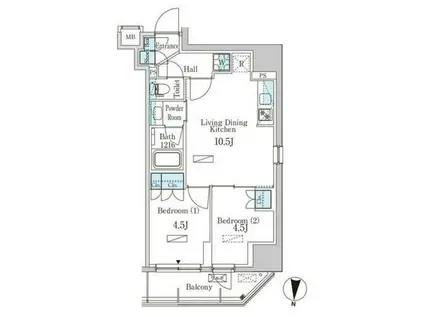 パークアクシス菊川ステーションイースト(2LDK/3階)の間取り写真