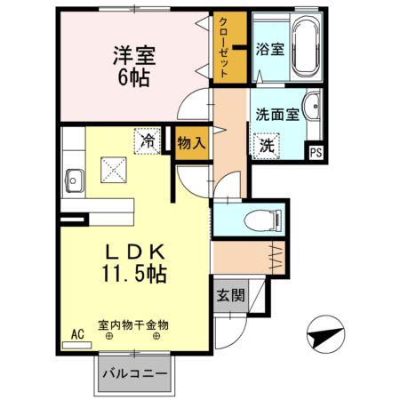 アゼリア四谷(1LDK/1階)の間取り写真