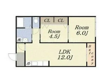 弁天マンション(2LDK/4階)の間取り写真