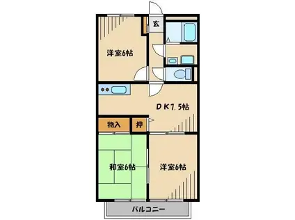 ビラージュYS・B棟(3DK/2階)の間取り写真