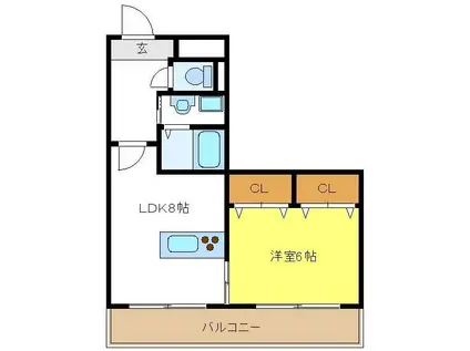 コーラルハイツ平野(1LDK/2階)の間取り写真