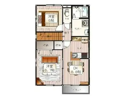 ペットケアビレッジ小手指南C棟(2DK/2階)の間取り写真